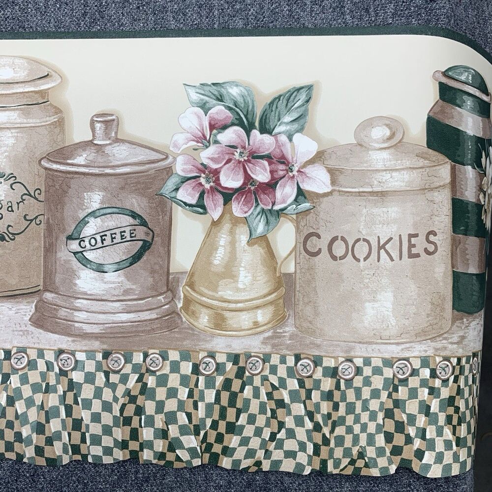 5 Vintage Border Country Kitchen Cannister Set on Hutch Shelf Coffee Tea Cookies - Picture 4 of 7